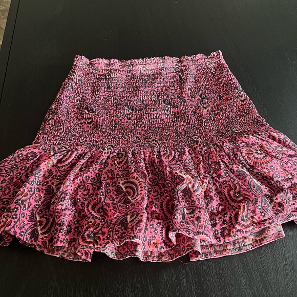 A.L.C. Kade Smocked Ruffle Silk Printed Mini Skirt Pink Floral Size 14 - Picture 3 of 6